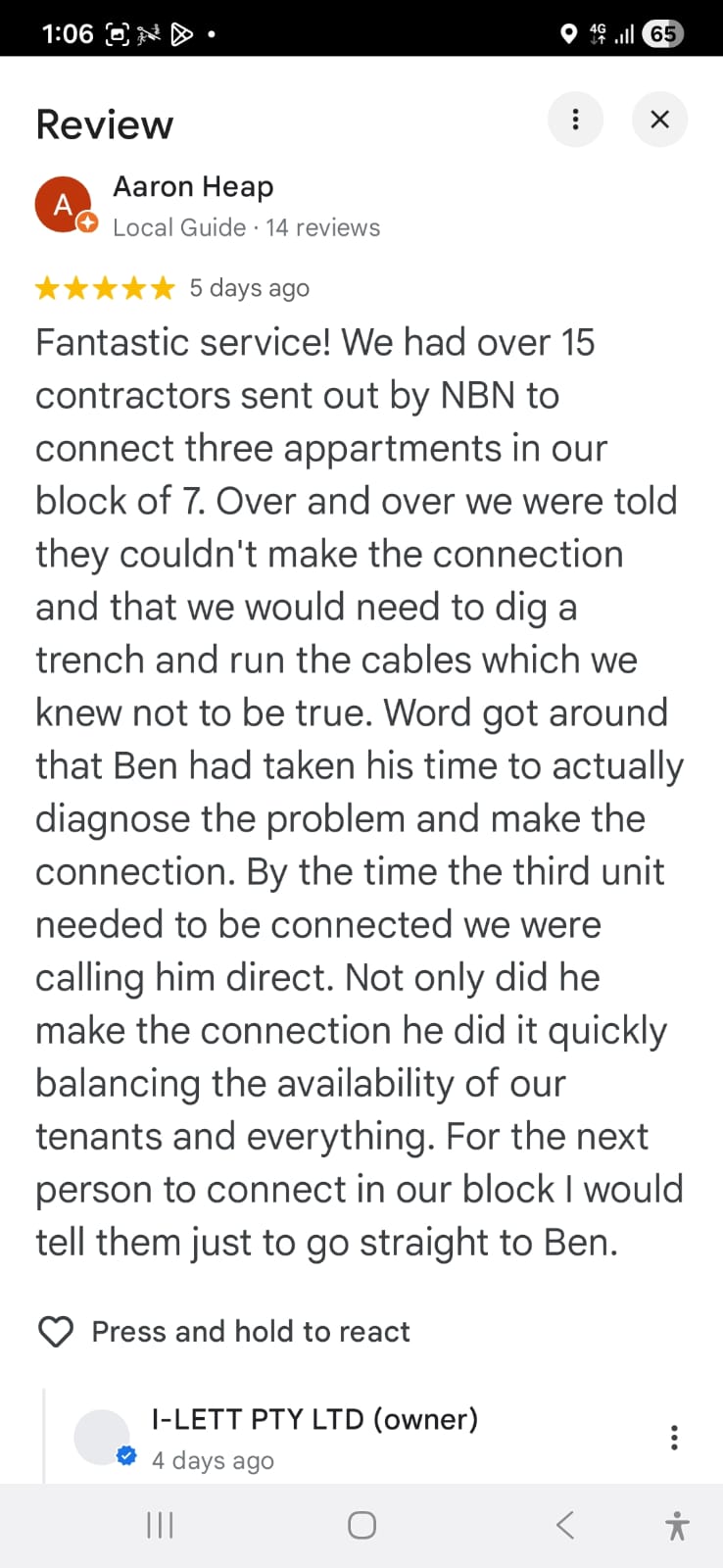 Google review screenshot